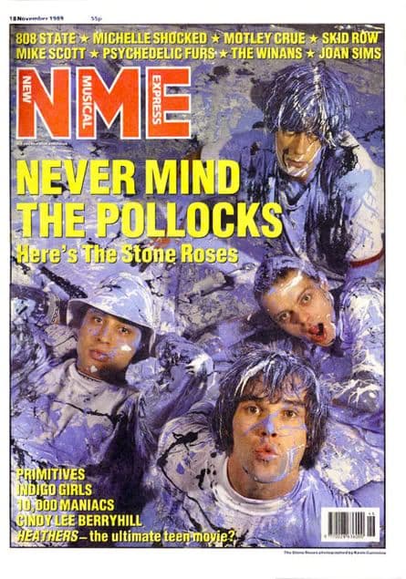 NME front cover, 18 November 1989: The Stone Roses covered in paint under the headline Never Mind The Pollocks.
